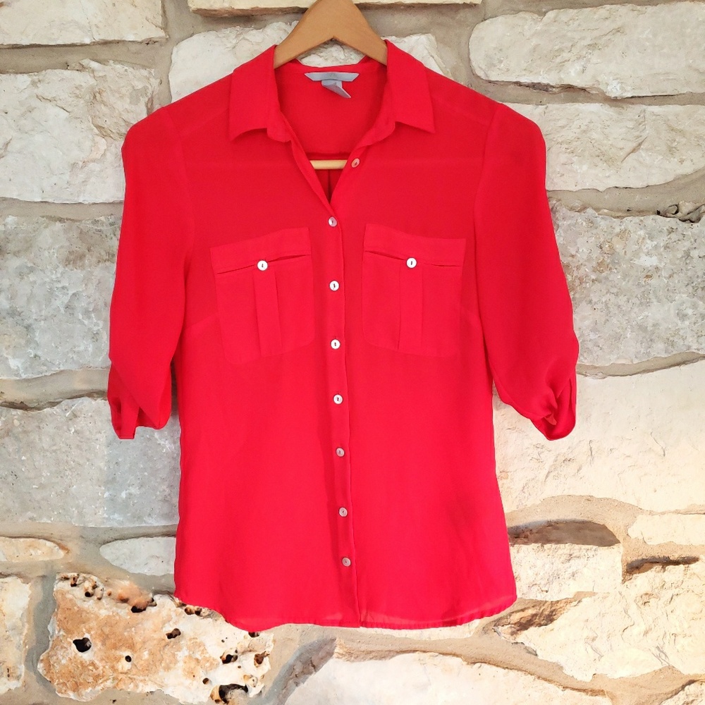 NWOT H&M sheer coral button up blouse